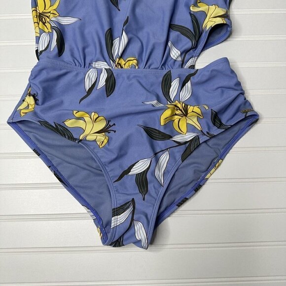 Jones New York Swimsuit Blue Floral One-Piece One Shoulder Cutout  Size M - Picture 3 of 14